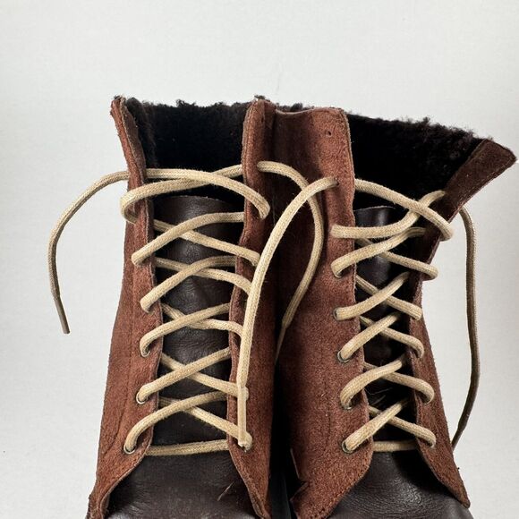 Vtg Ann Taylor Lace-Up Ankle Sherpa Granny Boots Fold Over Wmns Sz 8 - Picture 8 of 16